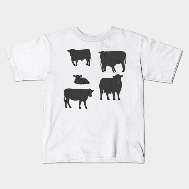 Angus Cattle Pack Kids T-Shirt by TrapperWeasel